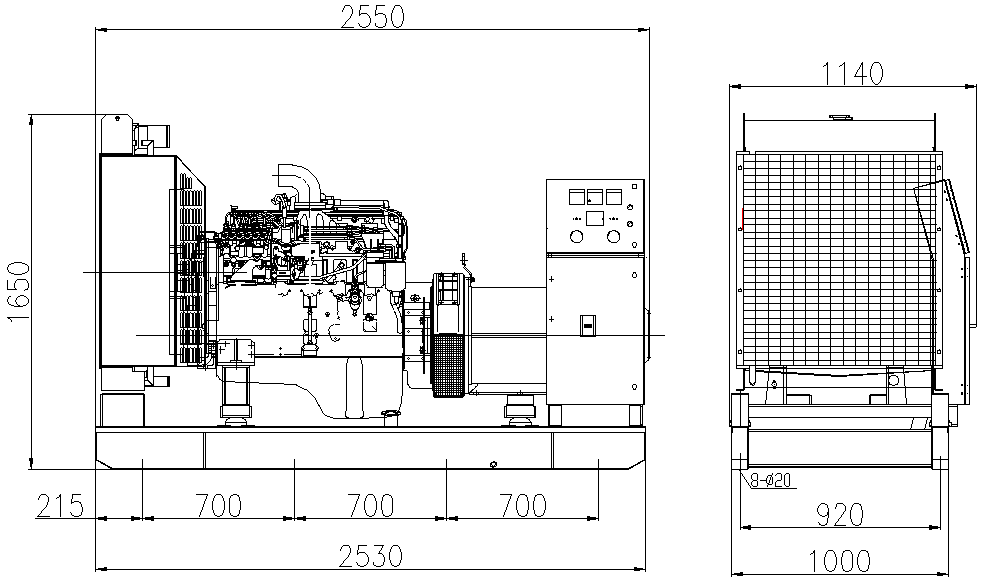 Conception de générateur diesel de type open-type 250kw Cummins